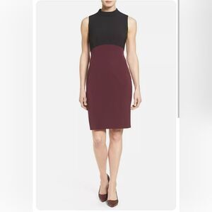 NWT Halogen Black Burgundy colorblock mock neck sheath dress